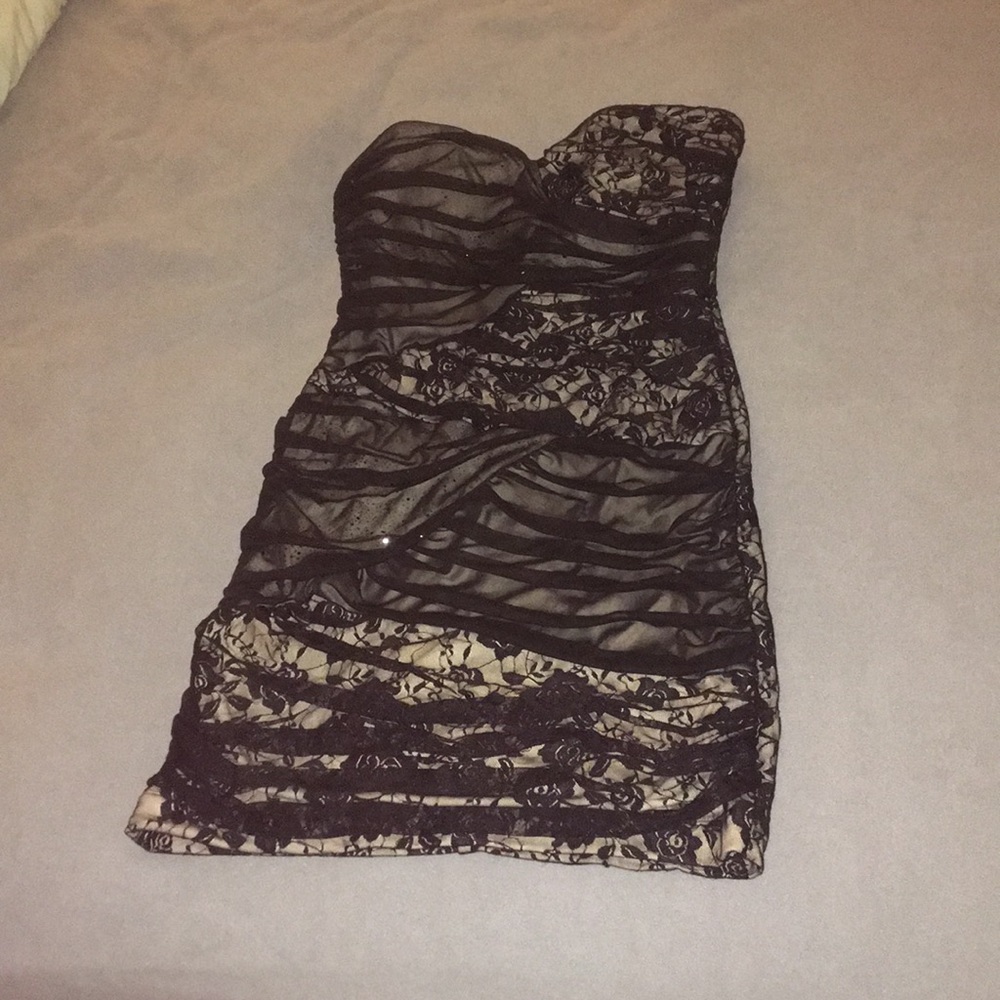 NWOT Black Lace Dress with nude underlay